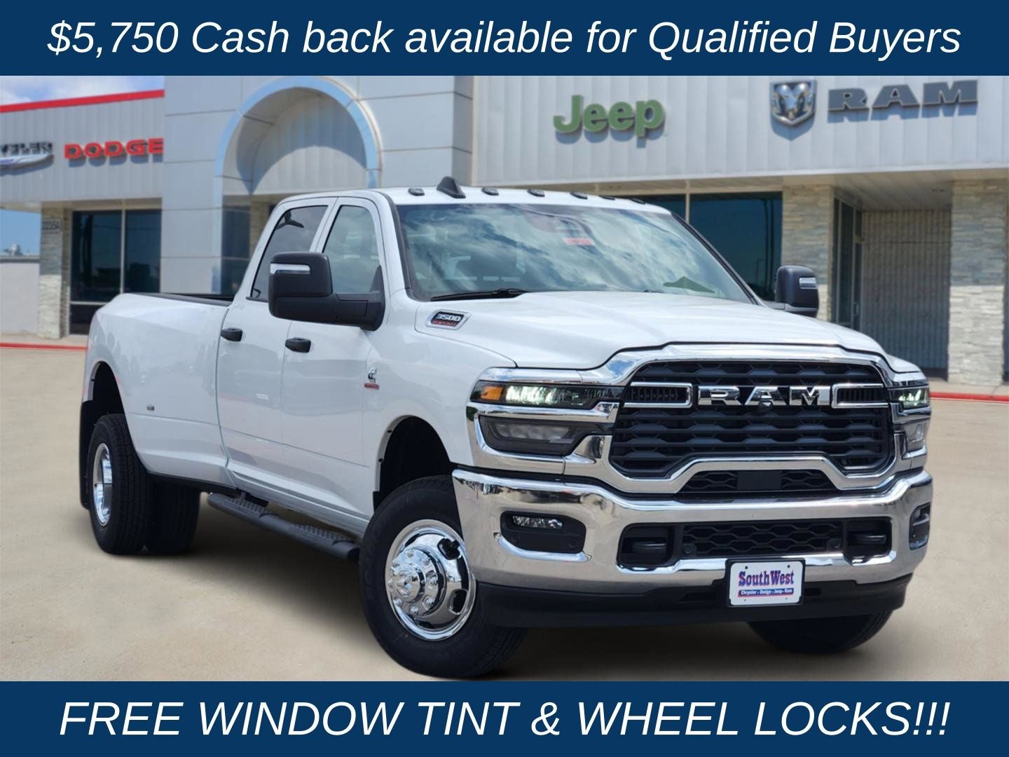 2026 RAM Ram 3500 RAM 3500 TRADESMAN CREW CAB 4X4 8' BOX in Bright White Clear-Coat Exterior Paint — front three-quarter view