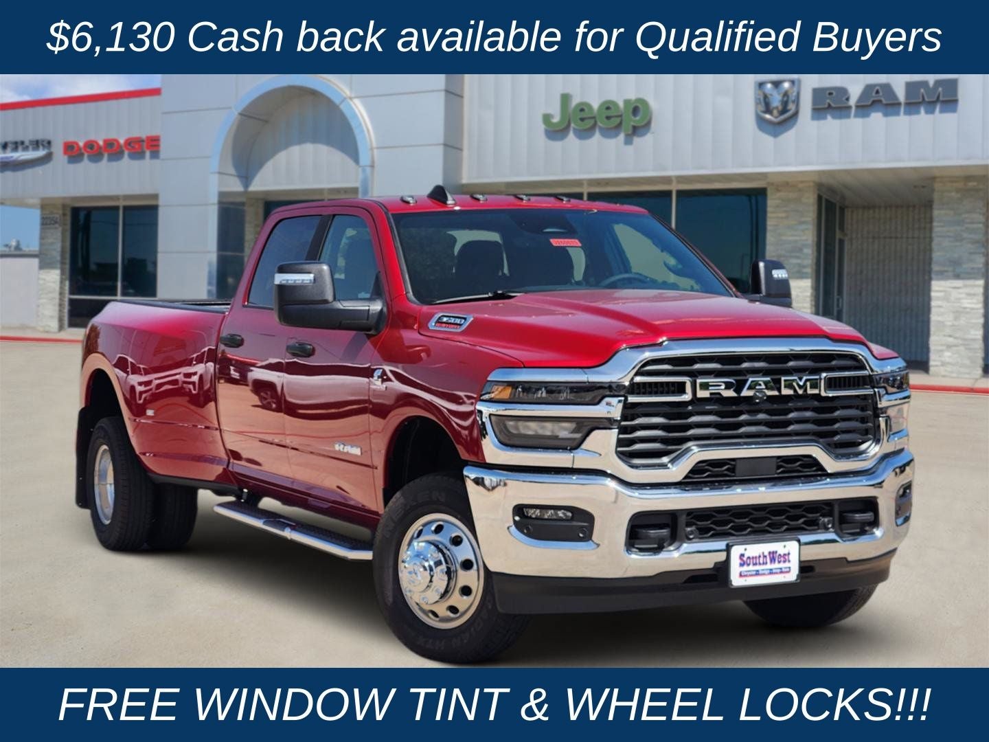 2026 RAM Ram 3500 RAM 3500 LONE STAR CREW CAB 4X4 8' BOX in Molten Red Pearl-Coat Exterior Paint — front three-quarter view