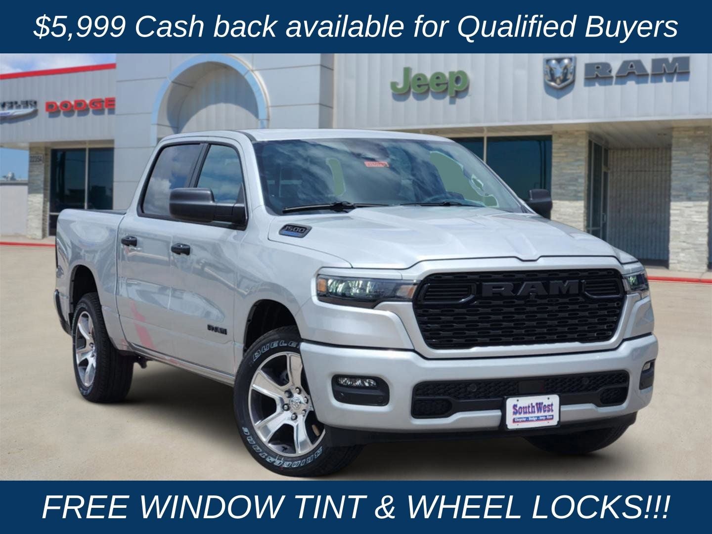 2026 RAM Ram 1500 RAM 1500 EXPRESS CREW CAB 4X2 5'7' BOX in Silver Zynith Exterior Paint — front three-quarter view