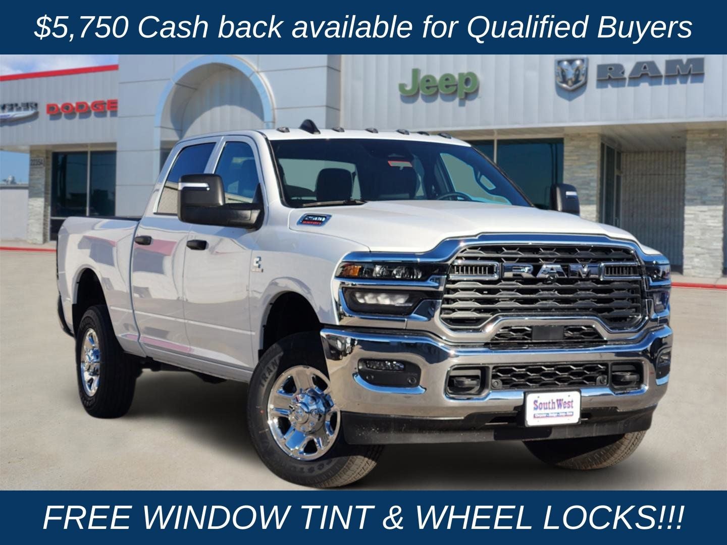 2026 RAM Ram 2500 RAM 2500 TRADESMAN CREW CAB 4X4 6'4' BOX in Bright White Clear-Coat Exterior Paint — front three-quarter view