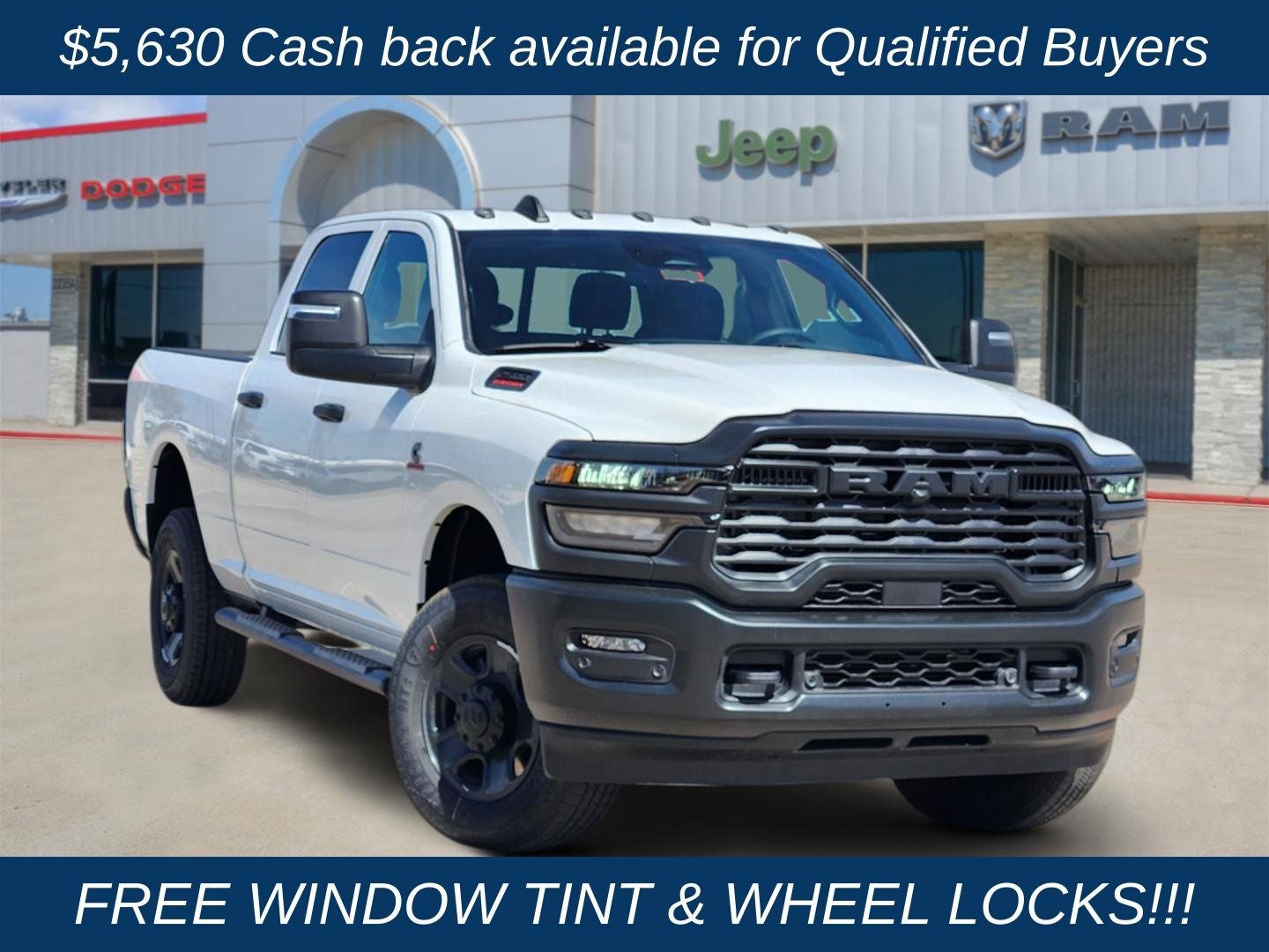 2026 RAM Ram 2500 RAM 2500 TRADESMAN CREW CAB 4X4 6'4' BOX in Bright White Clear-Coat Exterior Paint — front three-quarter view