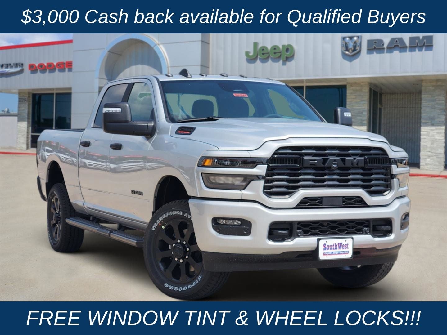 2026 RAM Ram 2500 RAM 2500 LONE STAR CREW CAB 4X4 6'4' BOX in Silver-Zynith Exterior Paint — front three-quarter view