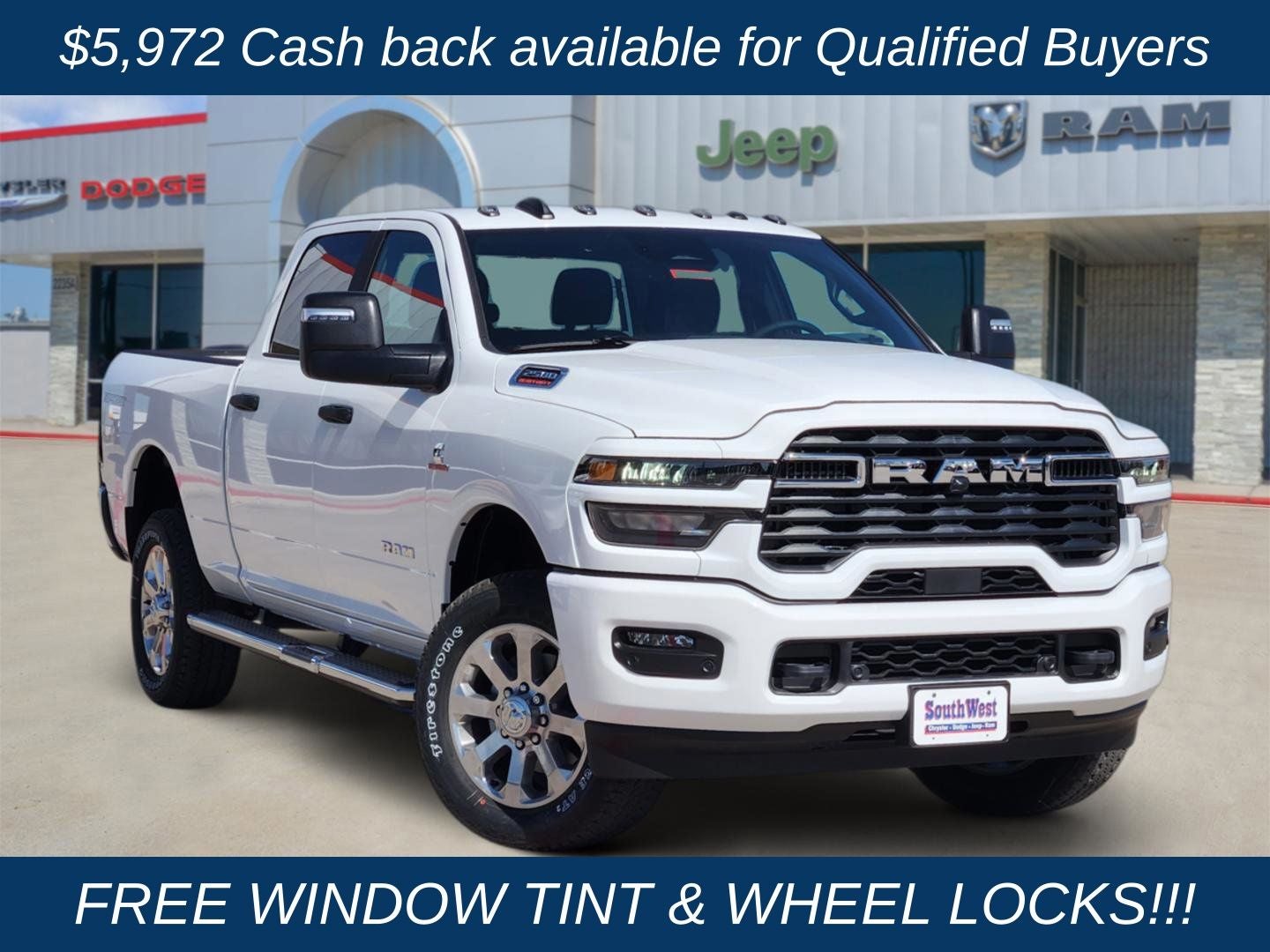 2026 RAM Ram 2500 RAM 2500 LONE STAR CREW CAB 4X4 6'4' BOX in Bright White Clear-Coat Exterior Paint — front three-quarter view