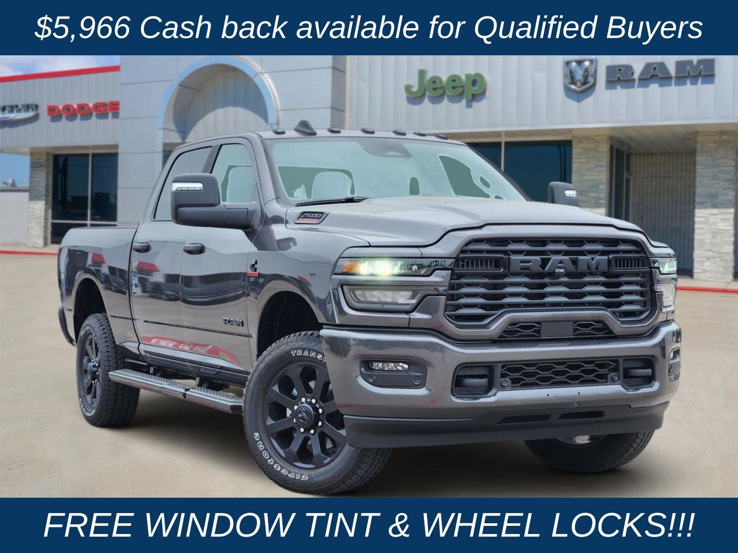 2026 RAM Ram 2500 RAM 2500 LONE STAR CREW CAB 4X4 6'4' BOX in Granite Crystal Metallic Clear-Coat Exterior Paint — front three-quarter view