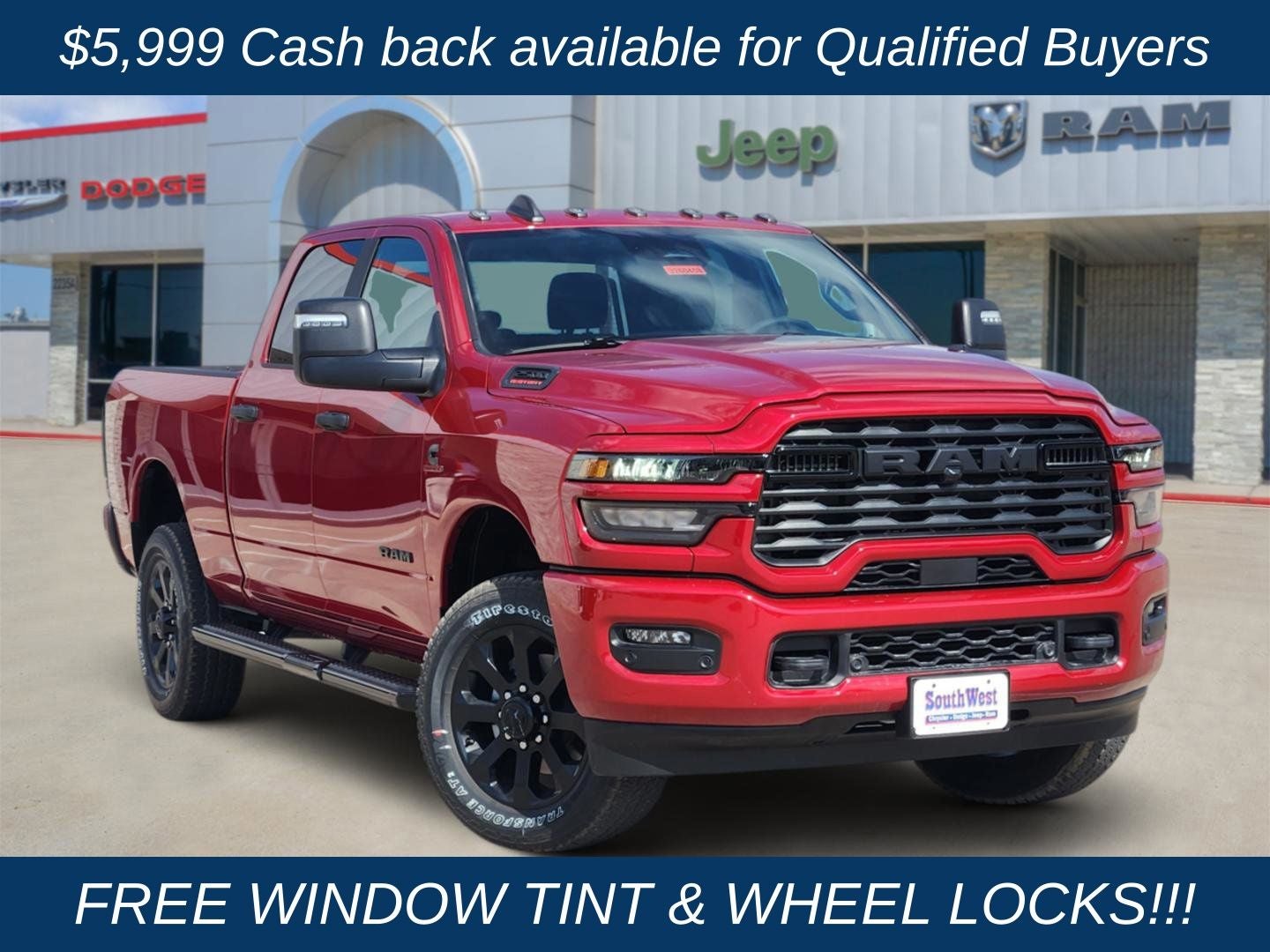 2026 RAM Ram 2500 RAM 2500 LONE STAR CREW CAB 4X4 6'4' BOX in Molten Red Pearl-Coat Exterior Paint — front three-quarter view