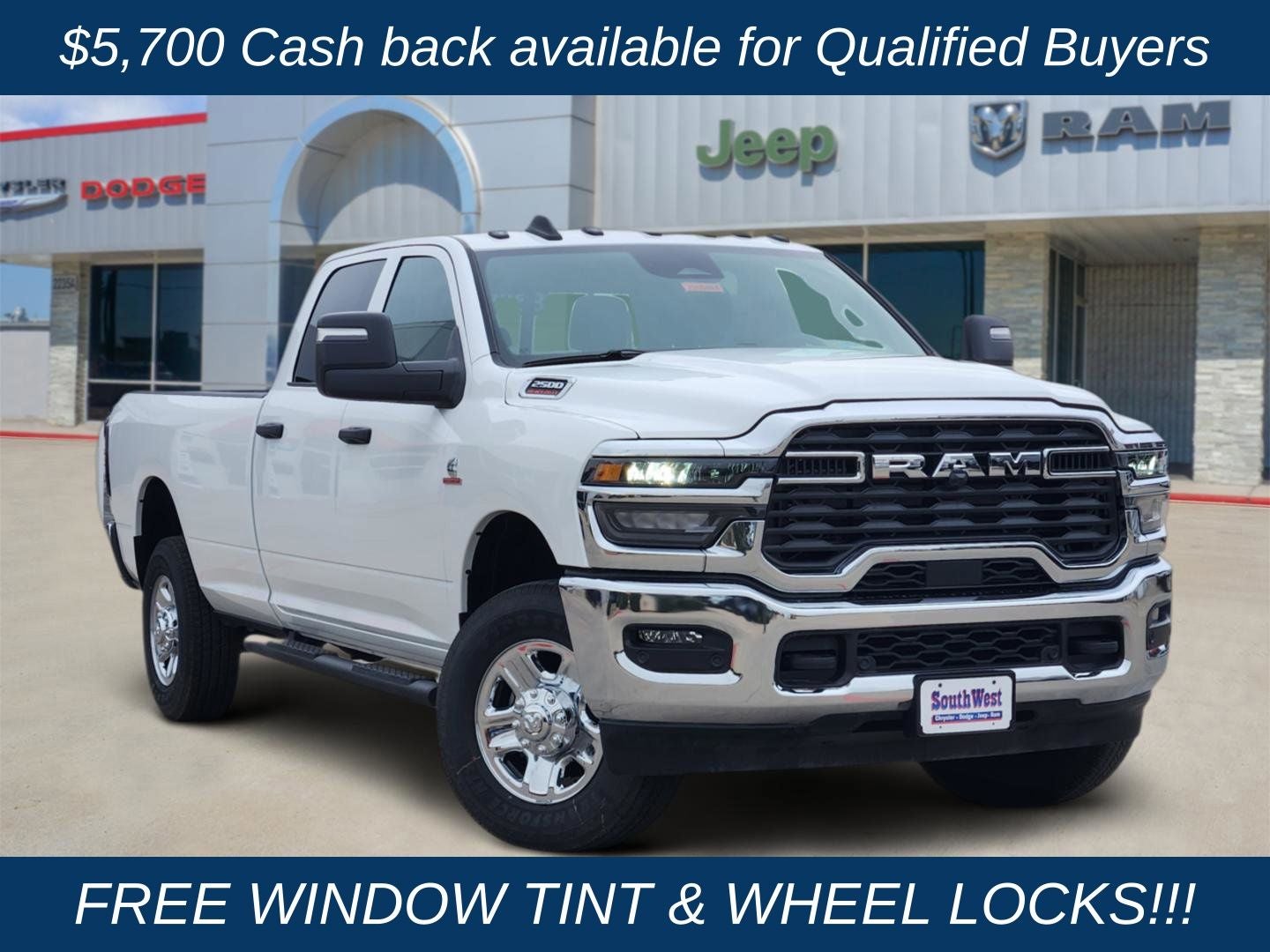 2026 RAM Ram 2500 RAM 2500 TRADESMAN CREW CAB 4X4 8' BOX in Bright White Clear-Coat Exterior Paint — front three-quarter view