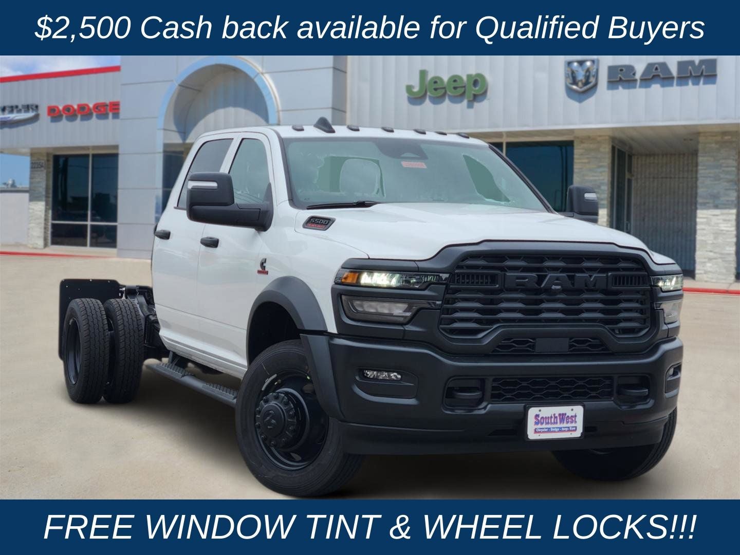 2026 RAM Ram 5500 Chassis Cab RAM 5500 TRADESMAN CHASSIS CREW CAB 4X4 60' CA in Bright White Clear-Coat Exterior Paint — front...