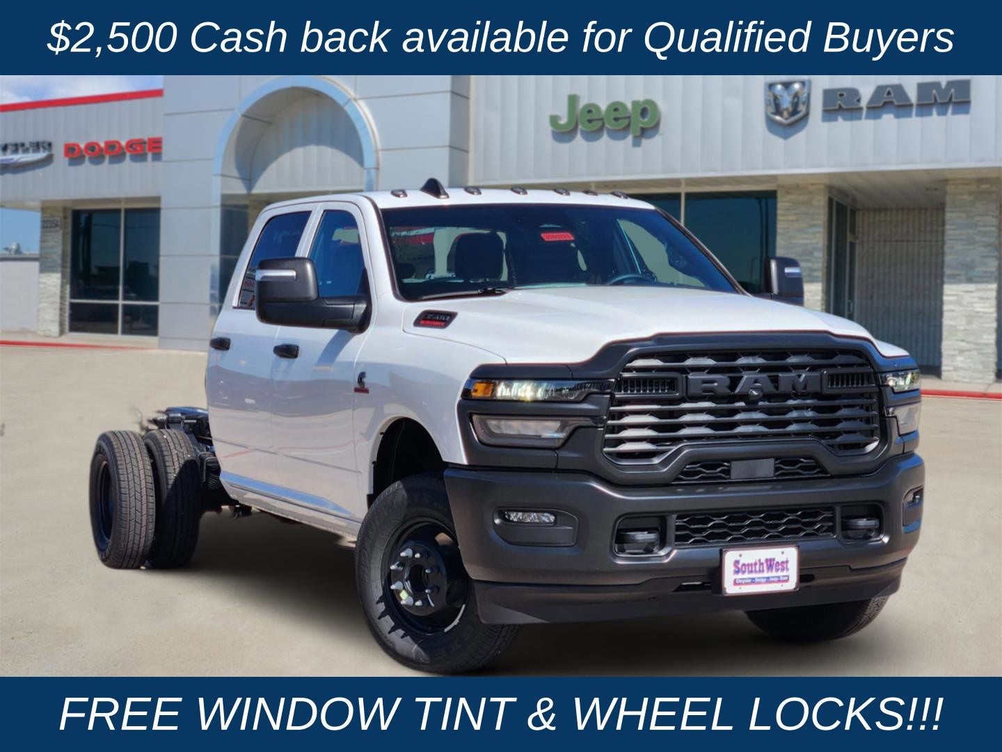 2026 RAM Ram 3500 Chassis Cab RAM 3500 TRADESMAN CREW CAB CHASSIS 4X4 60' CA in Bright White Clear-Coat Exterior Paint — front...