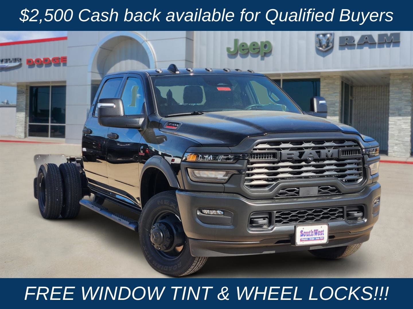 2026 RAM Ram 3500 Chassis Cab RAM 3500 TRADESMAN CREW CAB CHASSIS 4X4 60' CA in Diamond Black Crystal Pearl-Coat Exterior Paint — front...