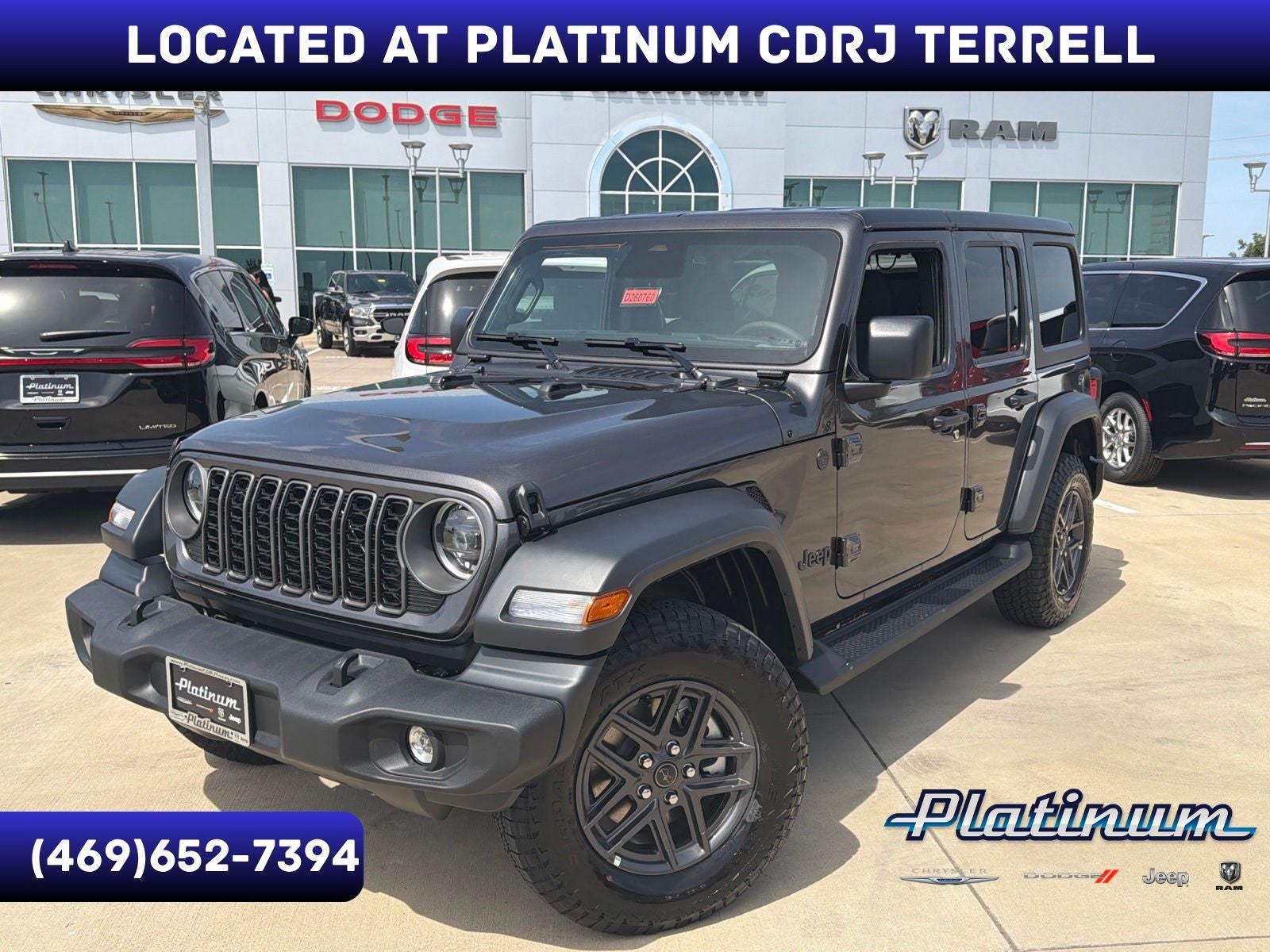2026 Jeep Wrangler WRANGLER 4-DOOR SPORT S in Granite Crystal Metallic Clear-Coat Exterior Paint — front three-quarter view