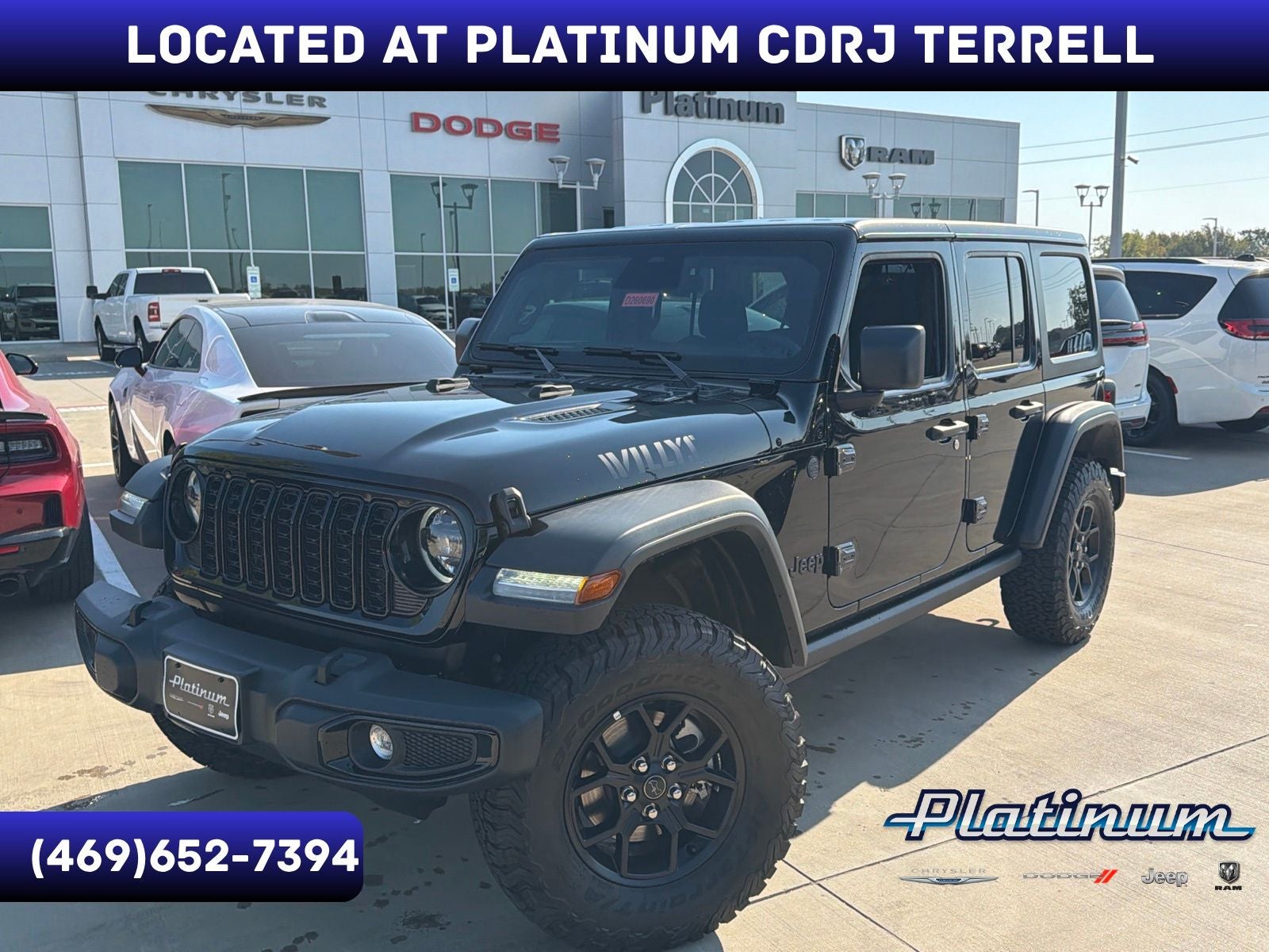 2026 Jeep Wrangler WRANGLER 4-DOOR WILLYS in Black Clear-Coat Exterior Paint — front three-quarter view