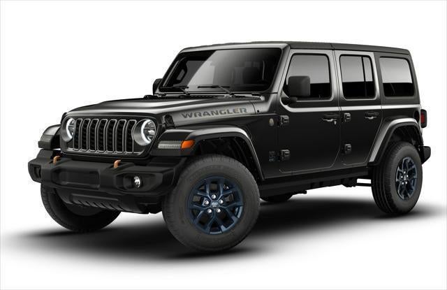 2026 Jeep Wrangler WRANGLER 4-DOOR 85TH ANNIVERSARY EDITION in Black Clear-Coat Exterior Paint — front three-quarter view
