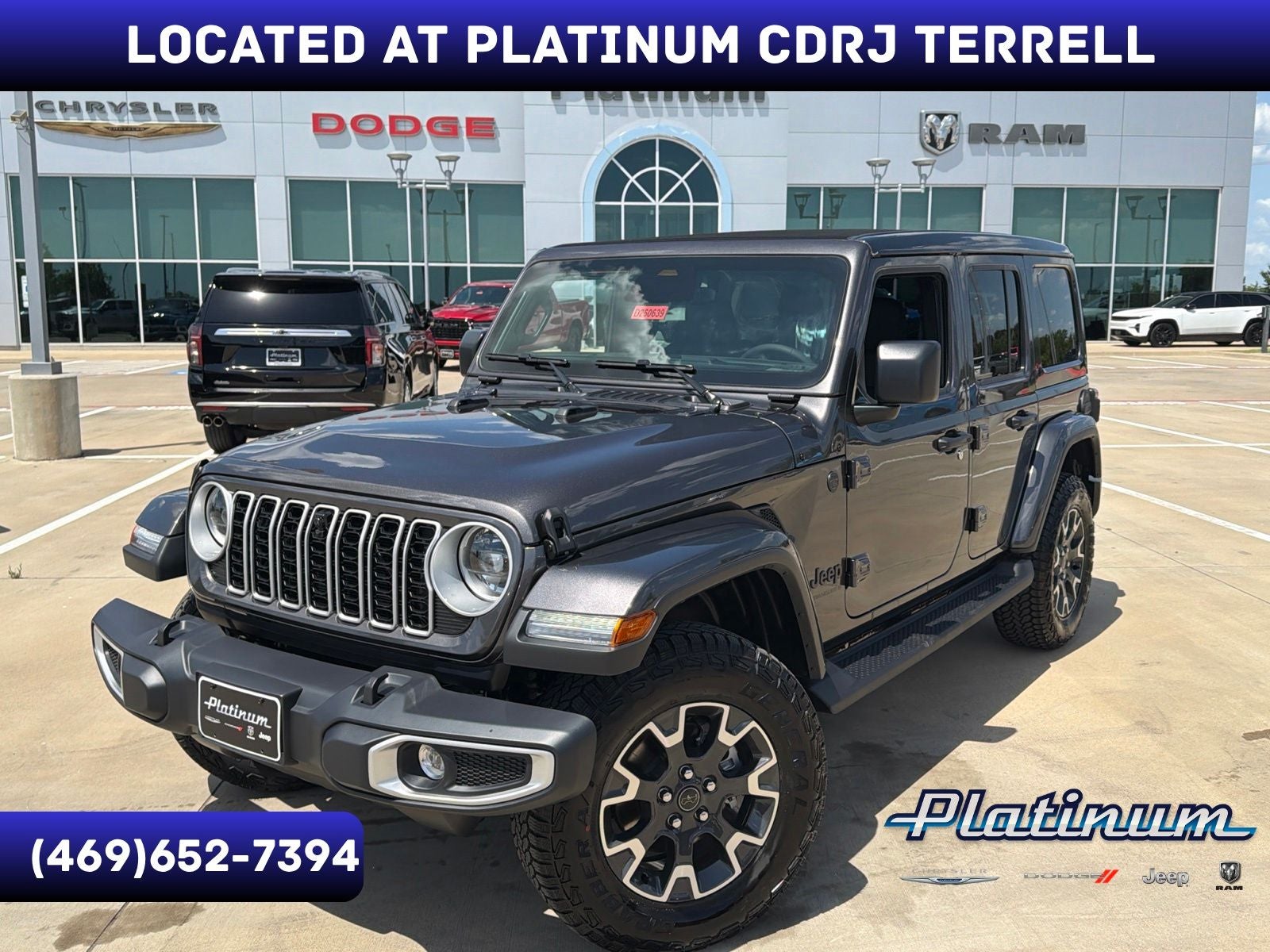 2026 Jeep Wrangler WRANGLER 4-DOOR SAHARA in Granite Crystal Metallic Clear-Coat Exterior Paint — front three-quarter view