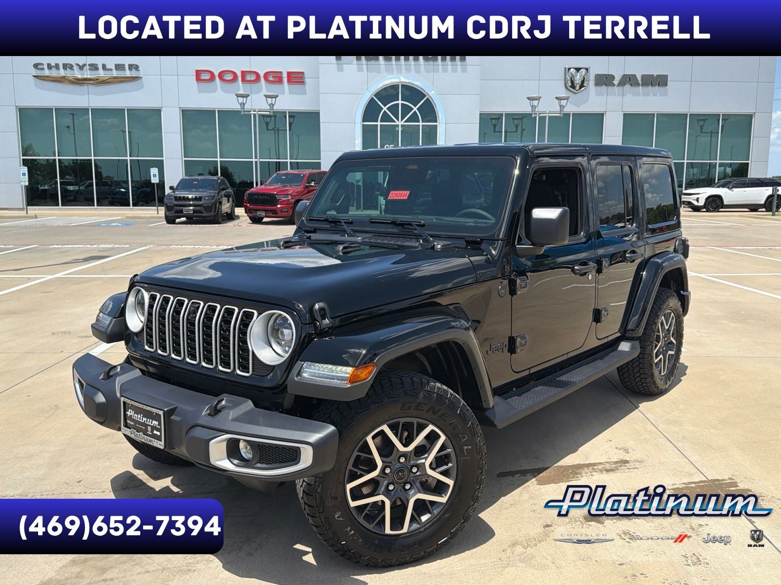 2026 Jeep Wrangler WRANGLER 4-DOOR SAHARA in Black Clear-Coat Exterior Paint — front three-quarter view