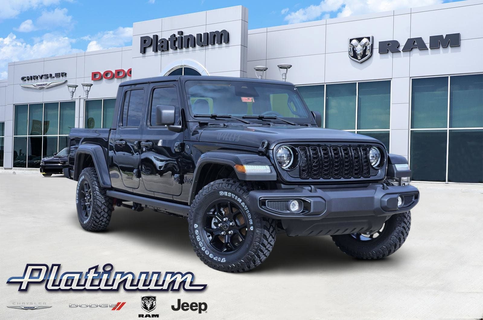 2026 Jeep Gladiator GLADIATOR WILLYS 4X4 in Black Clear-Coat Exterior Paint — front three-quarter view