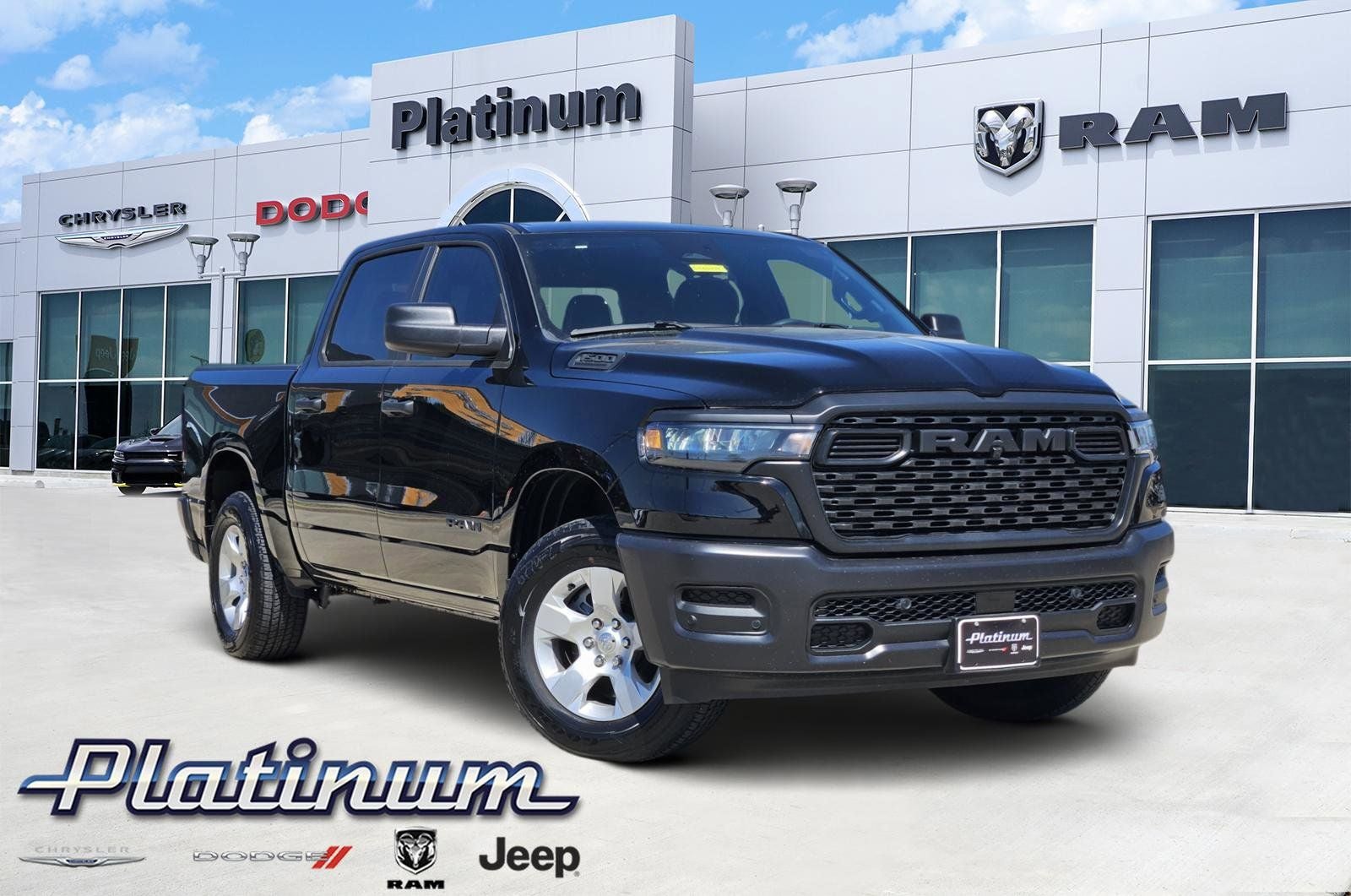 2026 RAM Ram 1500 RAM 1500 TRADESMAN CREW CAB 4X2 5'7' BOX in Diamond Black Crystal Pearlcoat — front three-quarter view