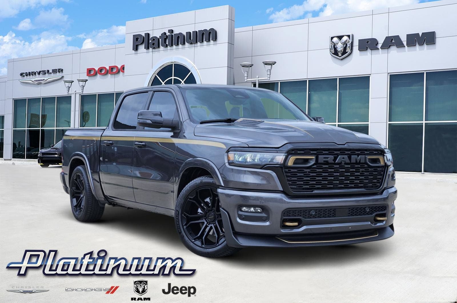 2026 RAM Ram 1500 RAM 1500 BIG HORN CREW CAB 4X4 5'7' BOX in Granite Crystal Metallic Clear-Coat Exterior Paint — front three-quarter view