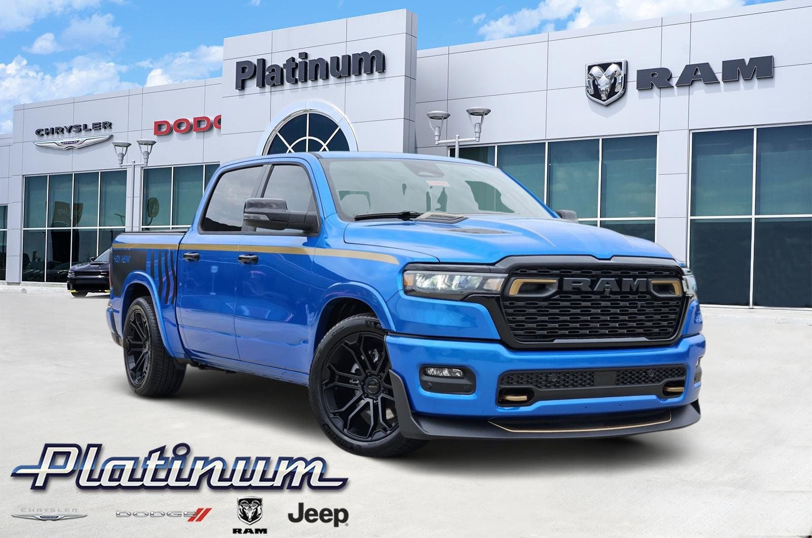 2026 RAM Ram 1500 RAM 1500 BIG HORN CREW CAB 4X4 5'7' BOX in Hydro Blue Pearl-Coat Exterior Paint — front three-quarter view