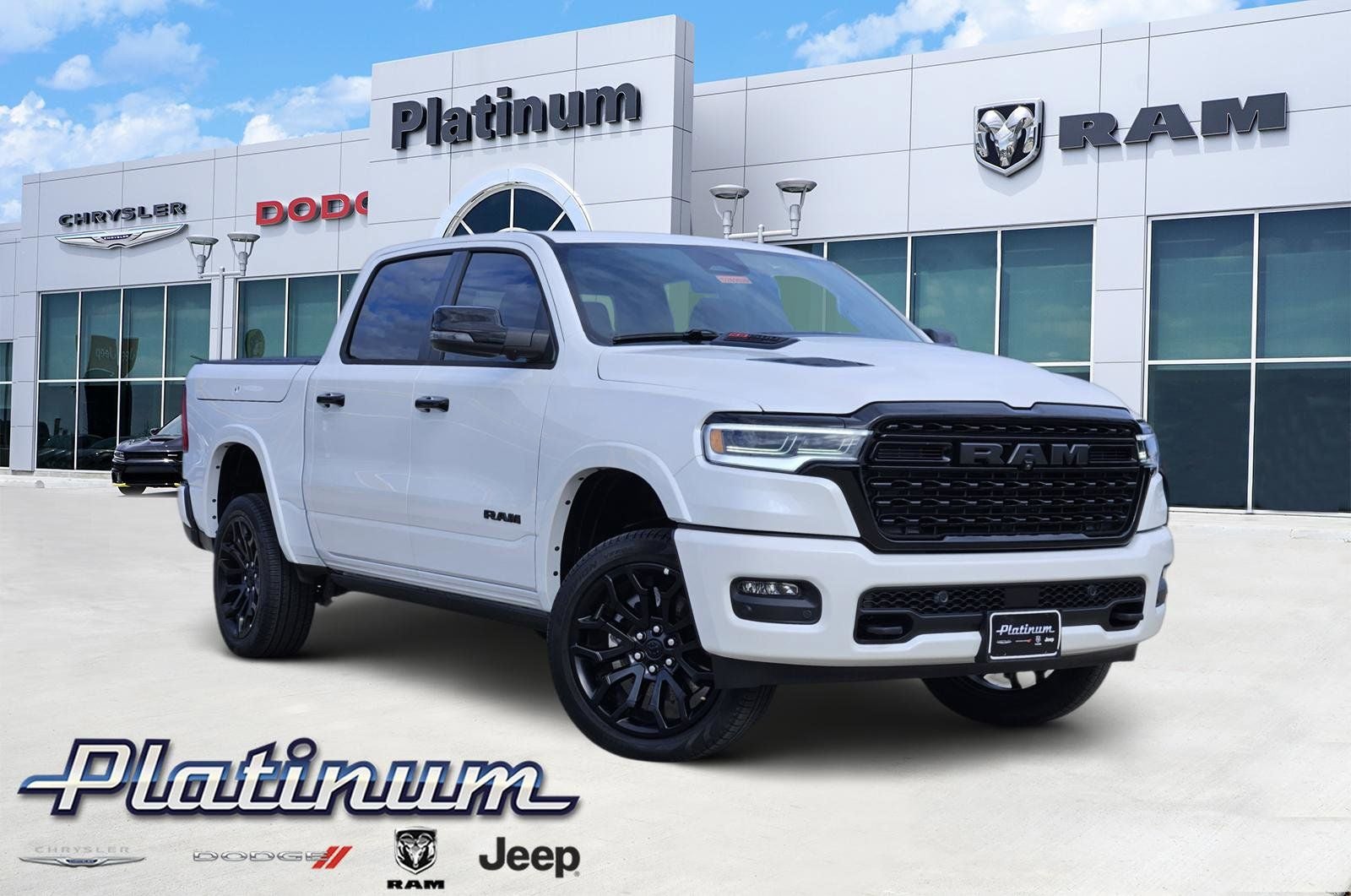 2026 RAM Ram 1500 RAM 1500 LIMITED CREW CAB 4X4 5'7' BOX in Ivory White Tri-Coat Pearl-Coat Exterior Paint — front three-quarter view