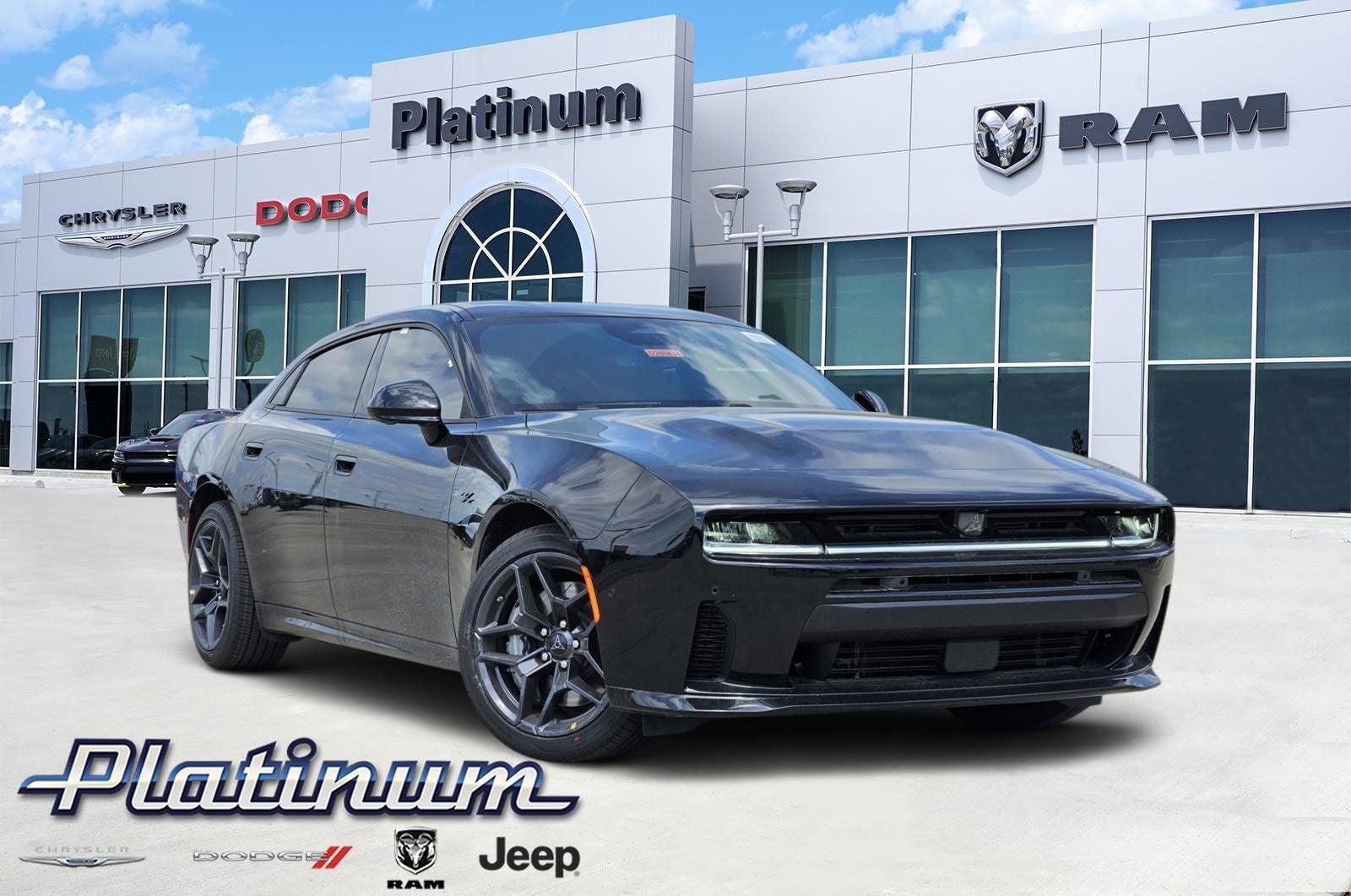 2026 Dodge Charger CHARGER R/T PLUS 4-DOOR AWD in Diamond Black Crystal Pearlcoat — front three-quarter view