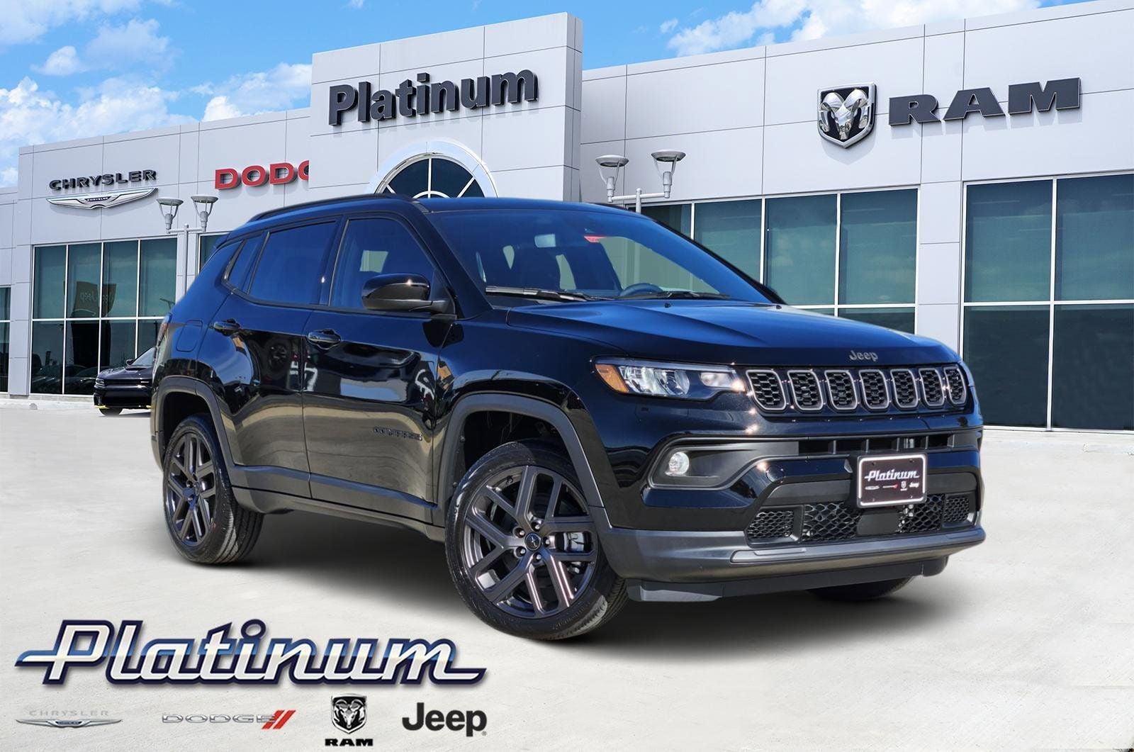 2026 Jeep Compass COMPASS LATITUDE ALTITUDE 4X4 in Diamond Black Crystal Pearl-Coat Exterior Paint — front three-quarter view