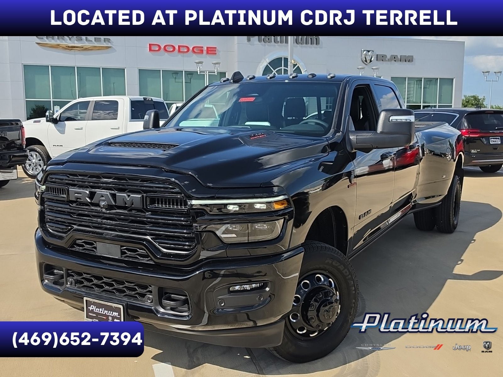 2026 RAM Ram 3500 RAM 3500 LARAMIE CREW CAB 4X4 8' BOX in Diamond Black Crystal Pearl-Coat Exterior Paint — front three-quarter view