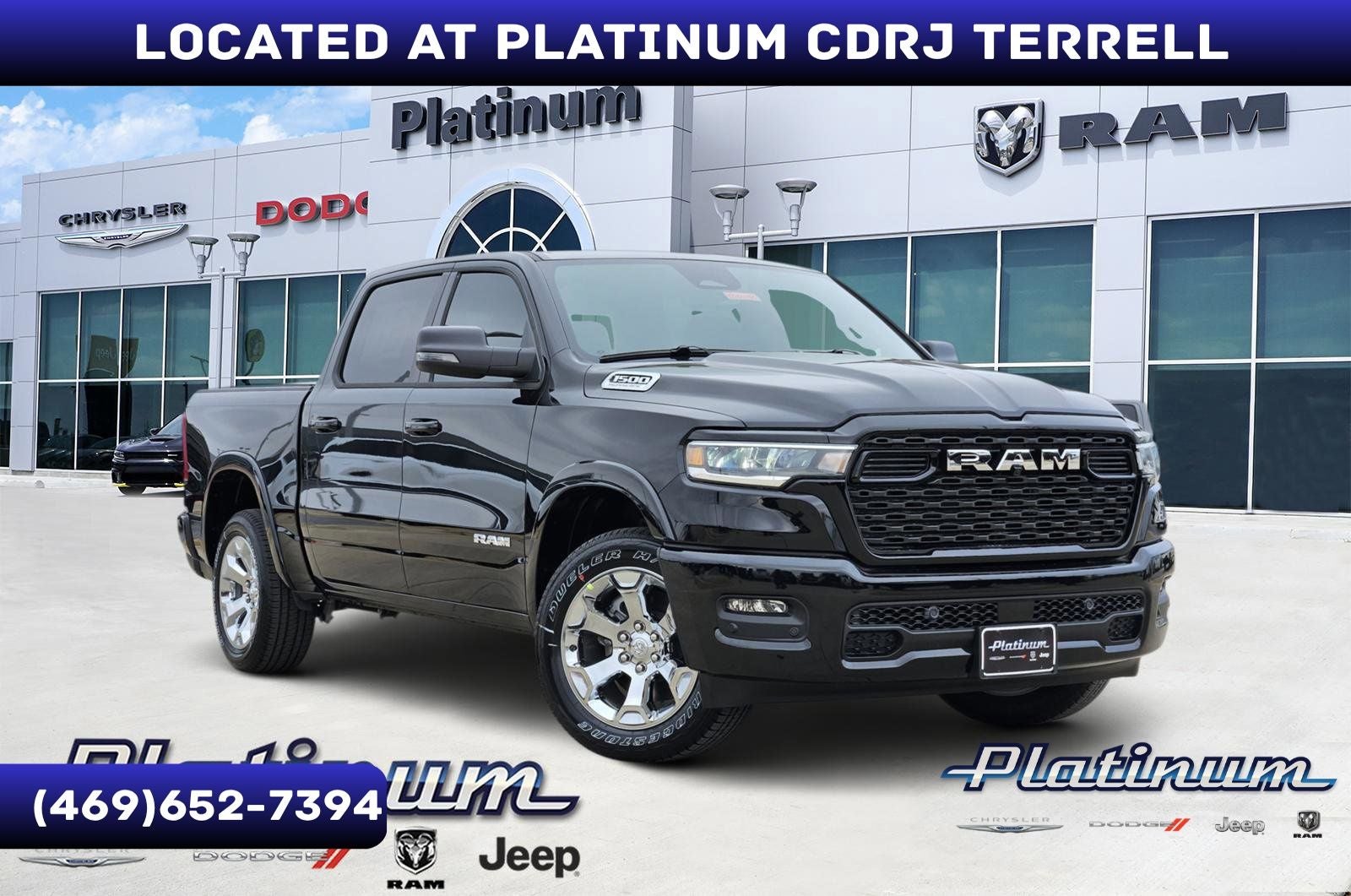 2026 RAM Ram 1500 RAM 1500 BIG HORN CREW CAB 4X4 5'7' BOX in Diamond Black Crystal Pearl-Coat Exterior Paint — front three-quarter view