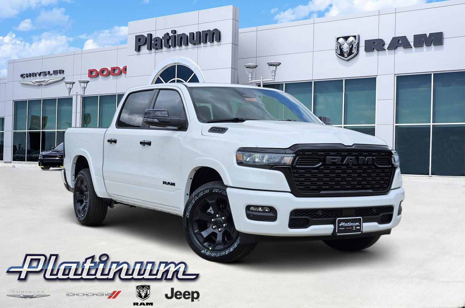 2026 RAM Ram 1500 RAM 1500 BIG HORN CREW CAB 4X4 5'7' BOX in Bright White Clear-Coat Exterior Paint — front three-quarter view