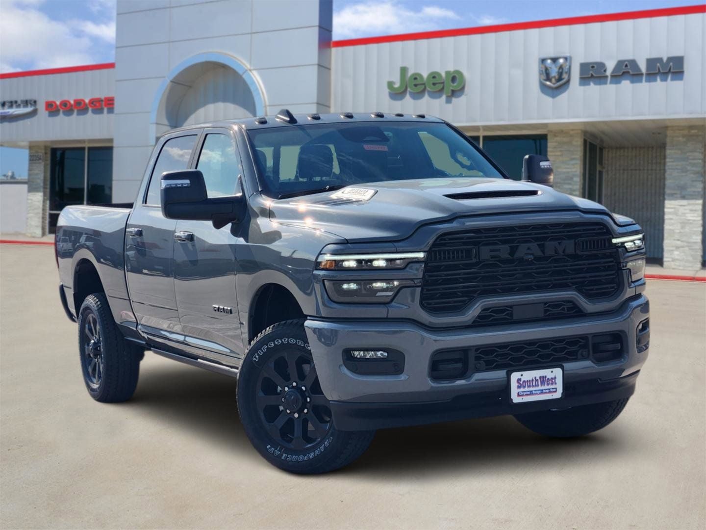 2026 RAM Ram 2500 RAM 2500 LARAMIE CREW CAB 4X4 6'4' BOX in Ceramic Gray Clear-Coat Exterior Paint — front three-quarter view