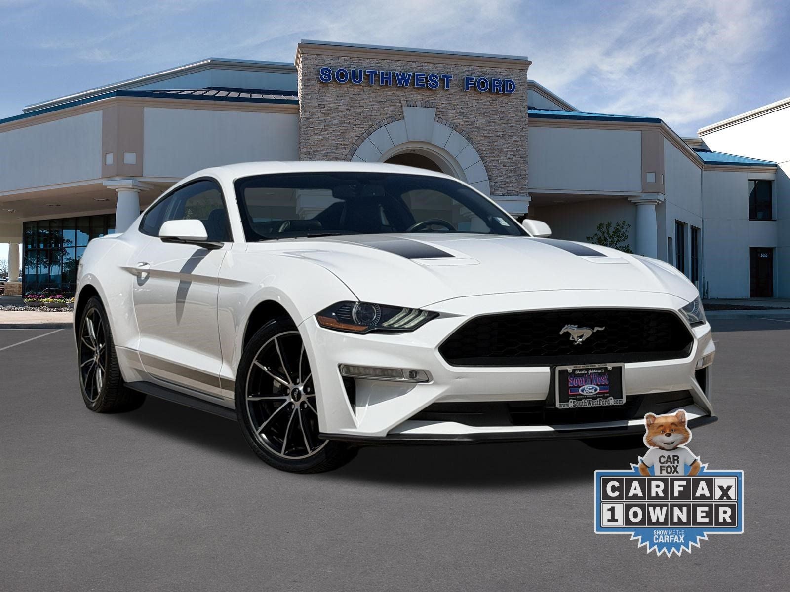2020 Ford Mustang EcoBoost Premium in Oxford White — front three-quarter view