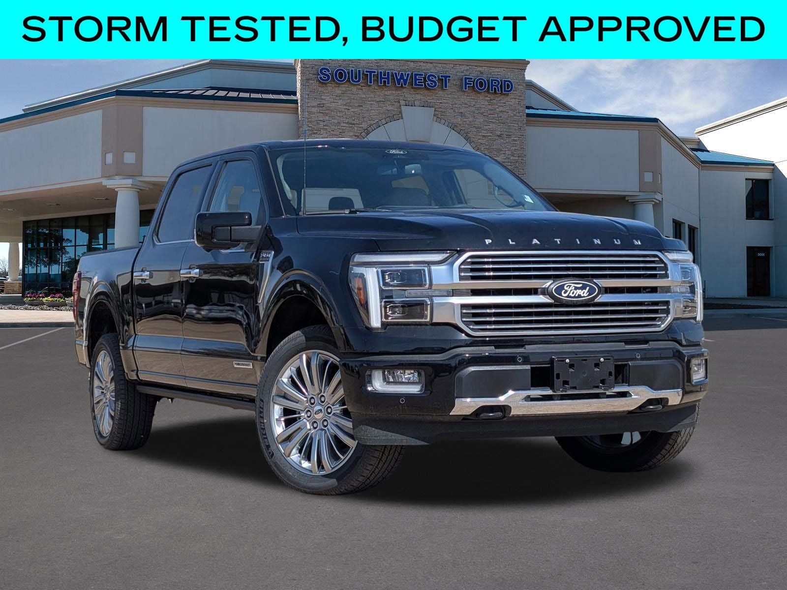 2025 Ford F-150 Platinum in Agate Black Metallic — front three-quarter view