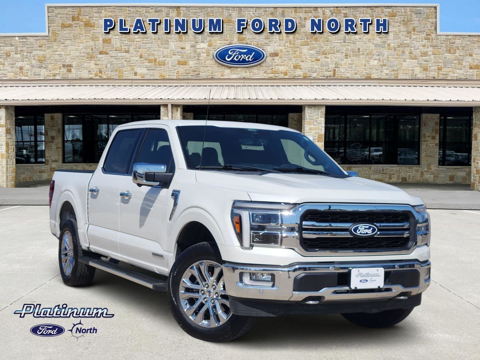 2024 Ford F-150 Lariat in White Metallic — front three-quarter view