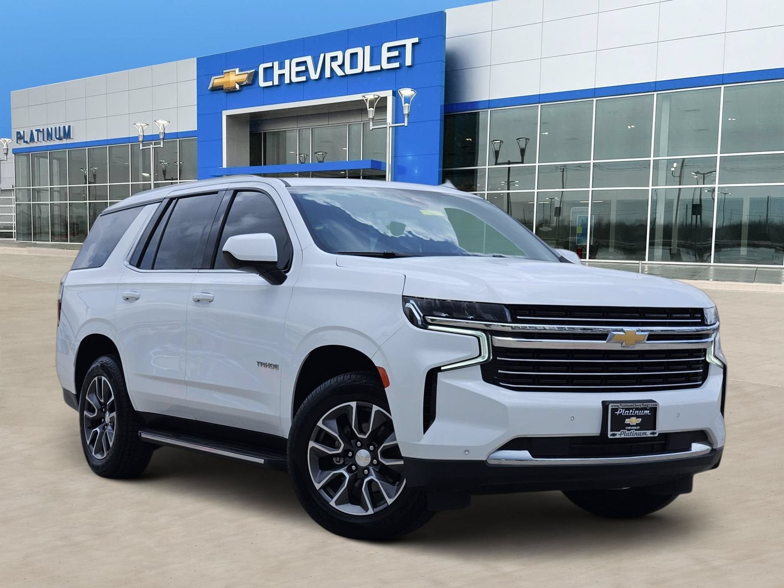 2022 Chevrolet Tahoe LT in Summit White — front three-quarter view